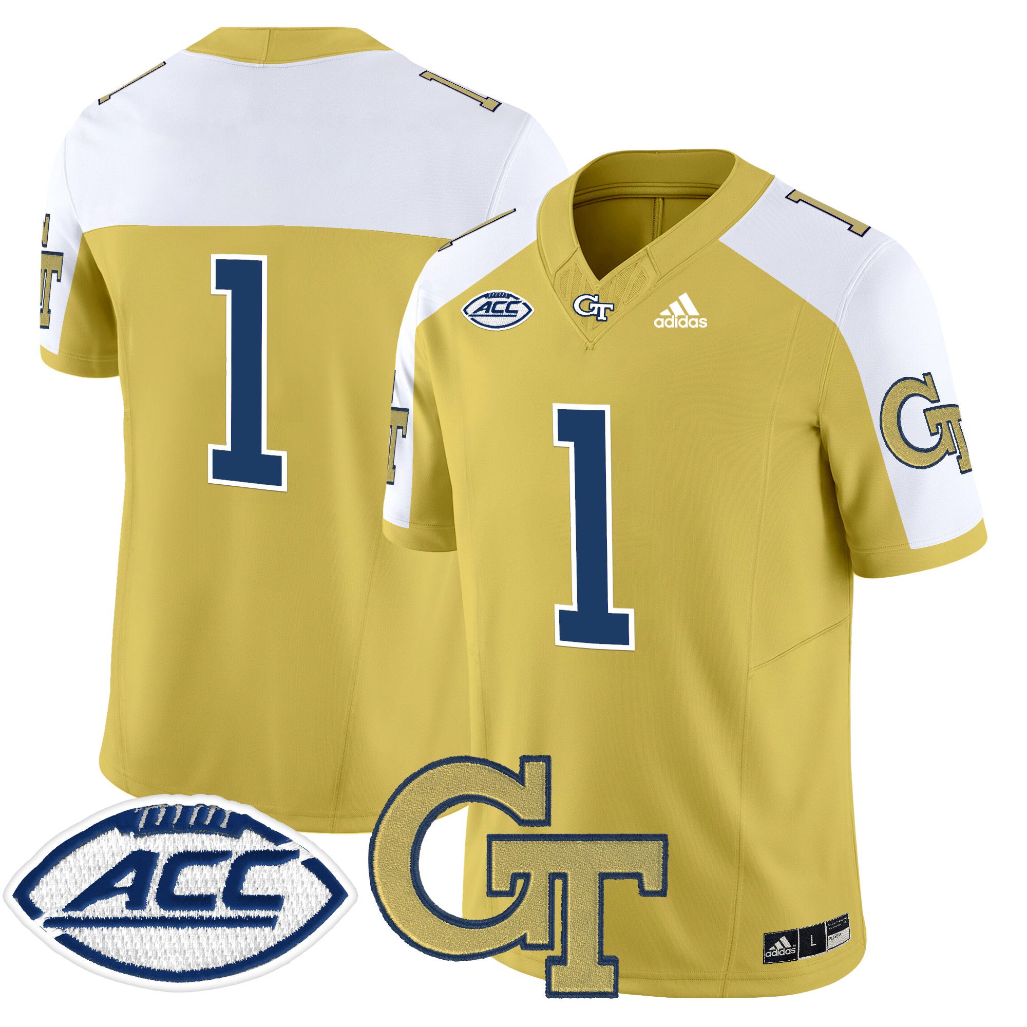 Men Georgia Tech #1 No Name Yellow Asidas 2024 Vapor Limited NCAA Jersey